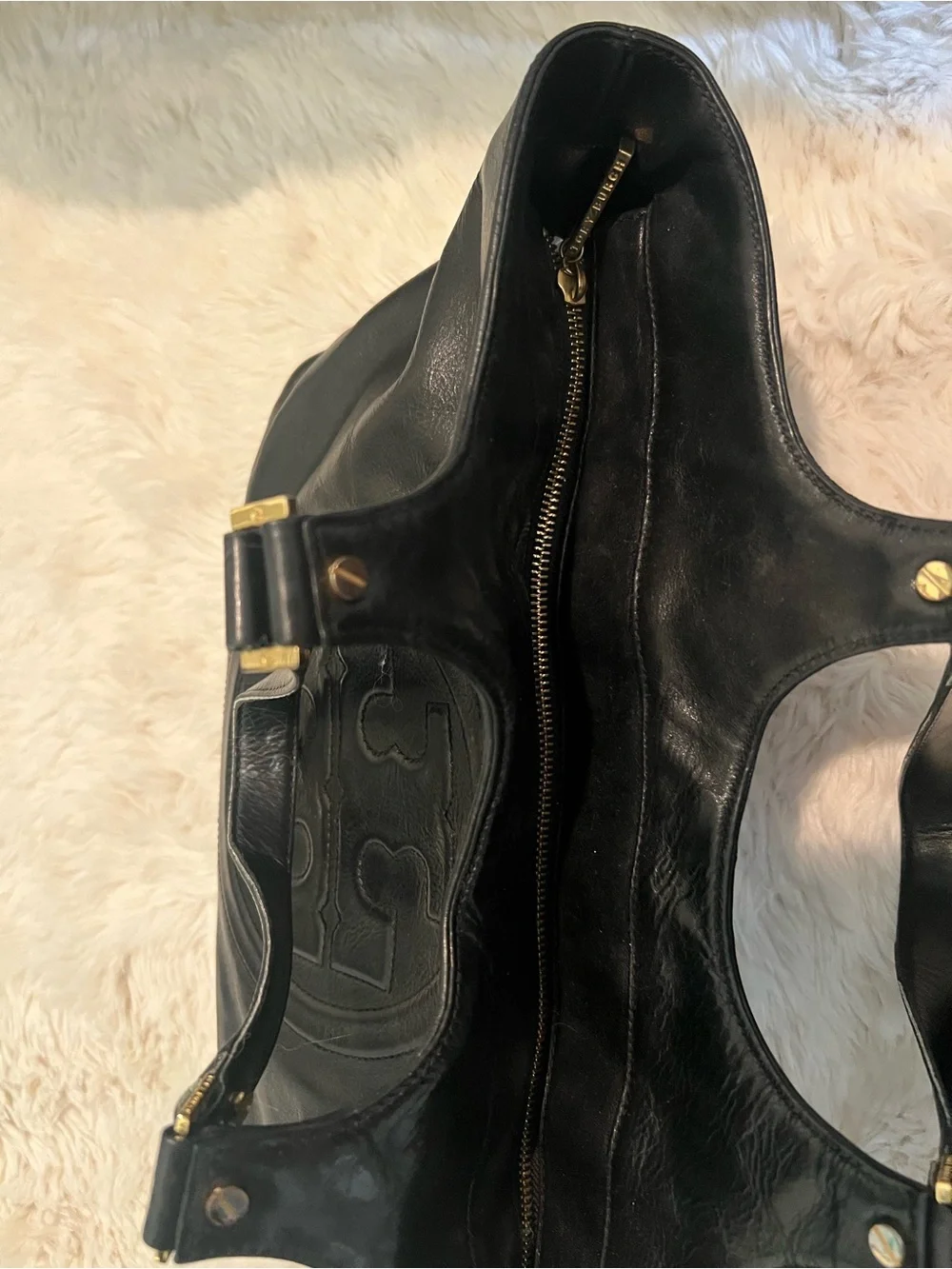Tory Burch Bombe Leather Tote Bag in Black